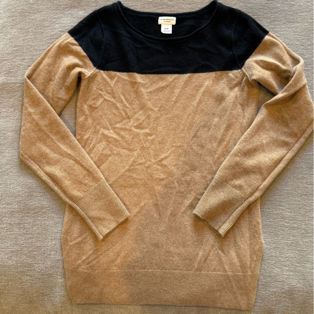 Club Monaco Tan and Black Crew Neck Sweater